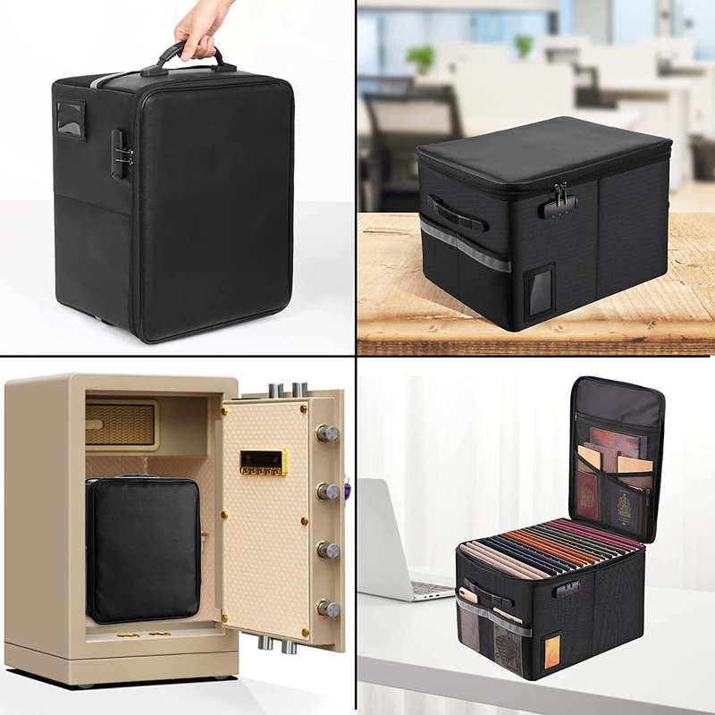 Letter-Size Portable Fireproof File Storage Box with Lock - Water-Resistant Organizer