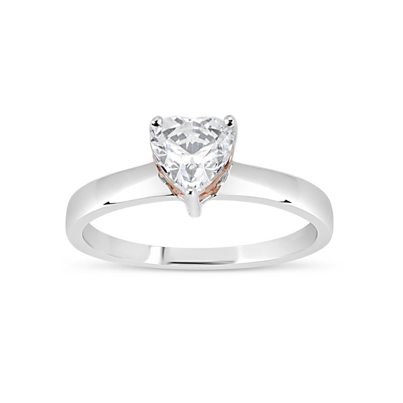 Sterling Silver Heart Swarovski CZ Ring with Rose Gold Plated Filigree Sides