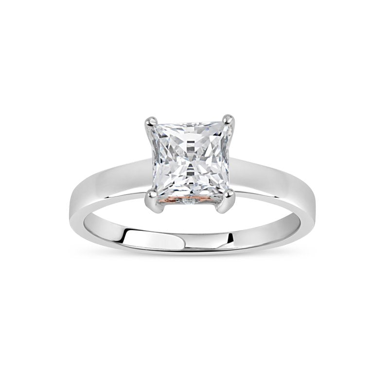 Sterling Silver Swarovski CZ Ring with Rose Gold Filigree Sides - Gradual Shank