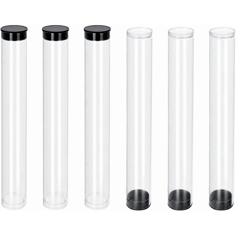 6pcs Clear Plastic Storage Tubes 7 Inch with Black Flat Bottom Lids - Bead & Craft Container