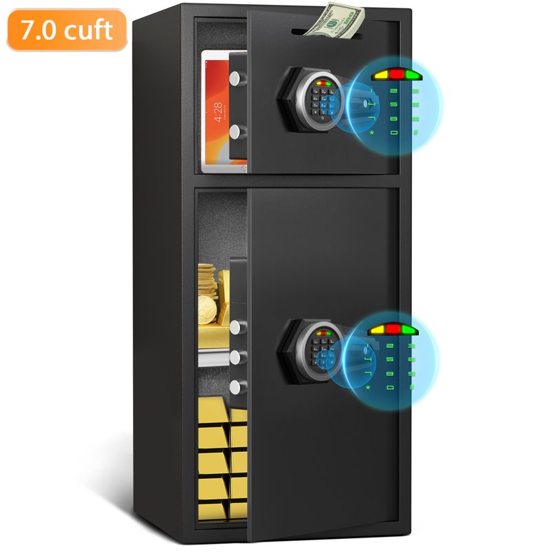 Large Digital Security Safe with Double Doors, Drop Slot, Alloy Steel, LED Light