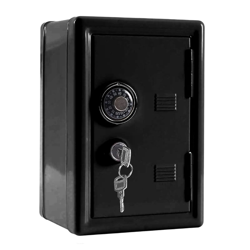 Kids Money Safe with Dual Lock & Password Key | Mini Metal Piggy Bank