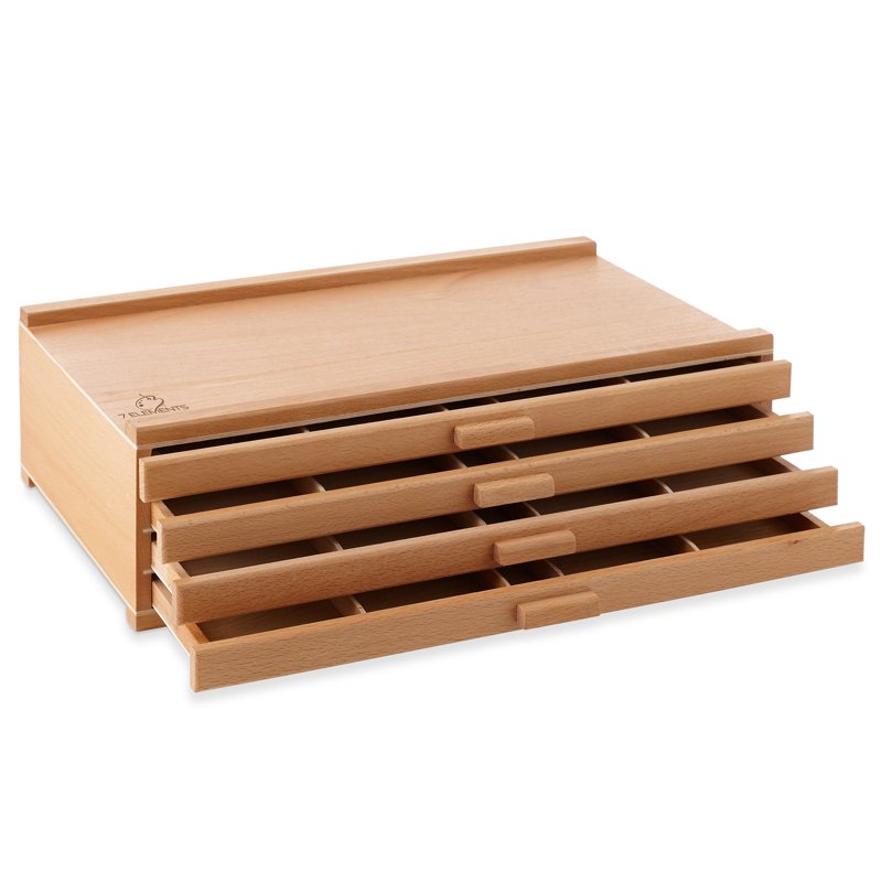 Wooden Art Supply Storage Box with Multiple Drawers for Pastels Pens and Brushes