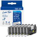 7-Pack Label Maker Tape TZc231 for Brother P-touch 1/2" Laminated Black on White