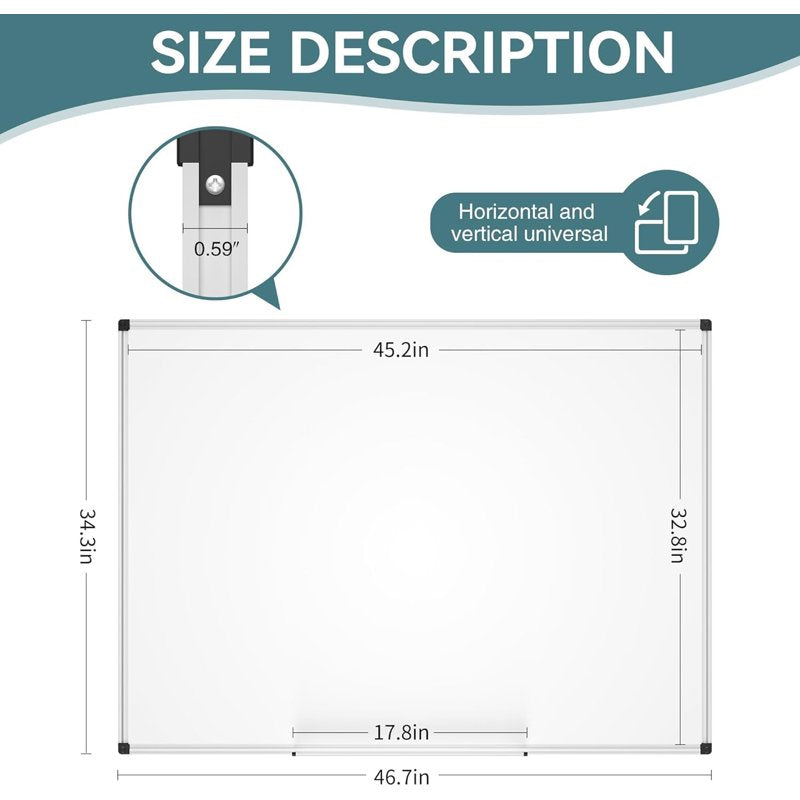 Large Magnetic Dry Erase Whiteboard 46x33 Inches with Aluminum Frame for Home & School