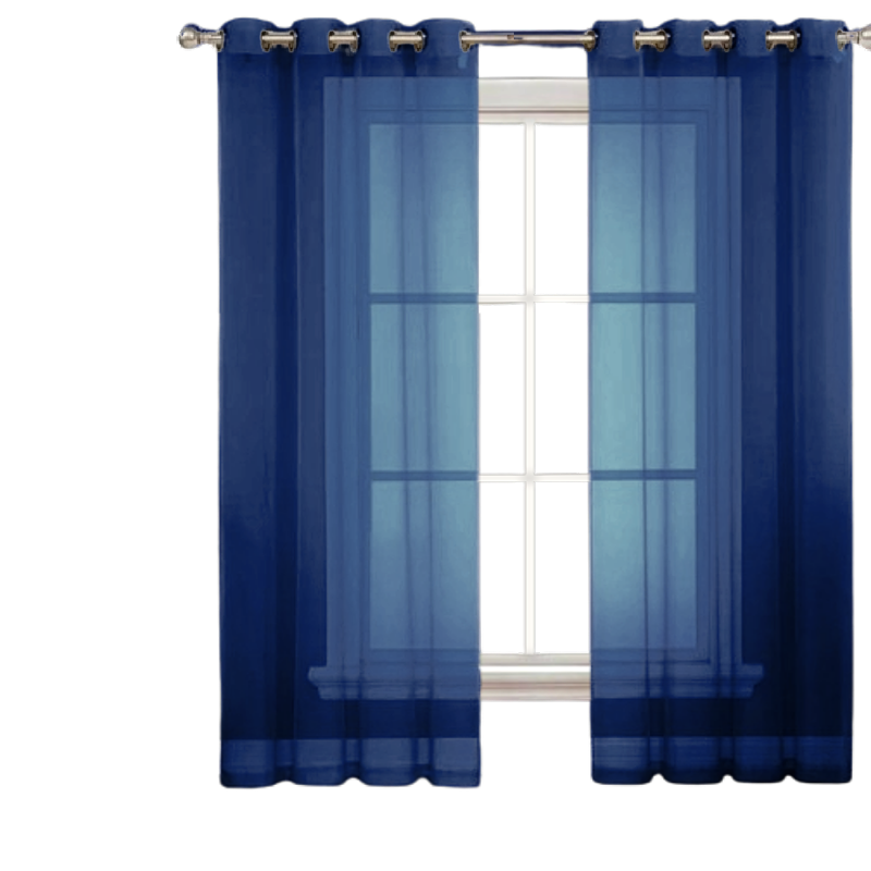 Navy Blue Sheer Window Curtains Set of 2 - Light-Filtering Voile Panel, 55x63 Inches