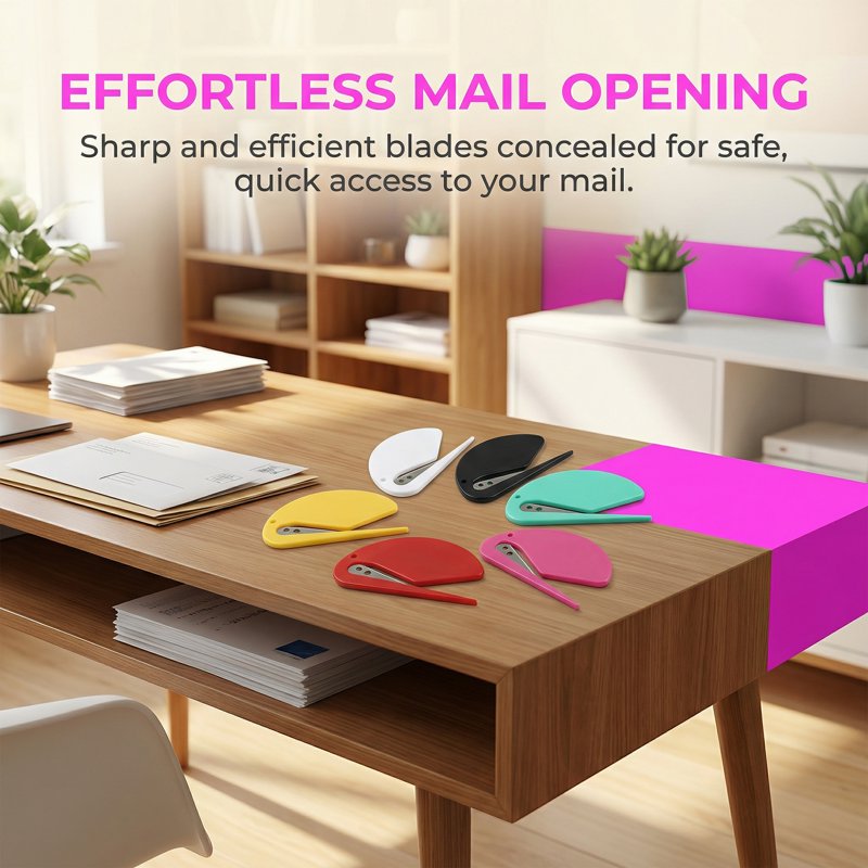 6 Pack Letter Openers with Stainless Steel Blades - Office Mail Envelope Slitter