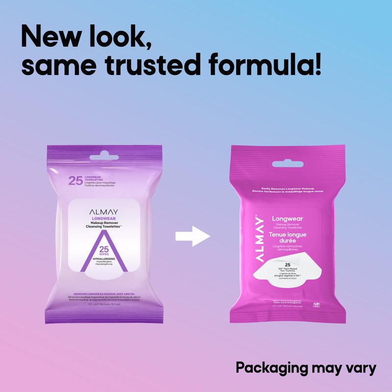 Longwear Makeup Remover Cleansing Towelettes - Hypoallergenic, Fragrance-Free, Portable Pack