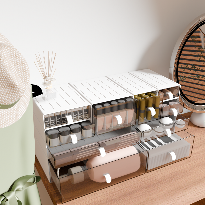 Stackable Desk Organizer with 10 Transparent Drawers for Office & Makeup Storage