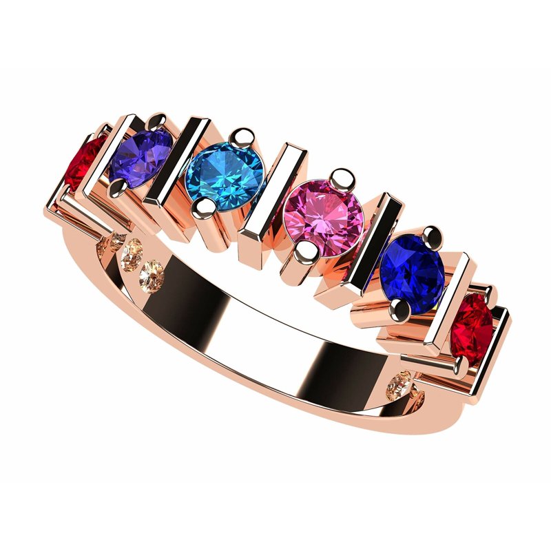 Women's Personalized Straight Bar Birthstone Ring - 1-6 Stones, 10K Gold & Silver