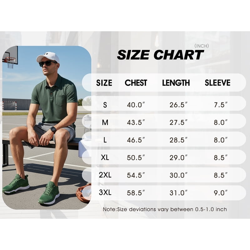 Men's Casual Polo Shirts - Short Sleeve Cotton Classic Collared Shirt with Pocket