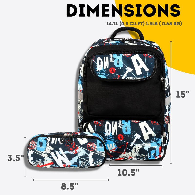 Kids 15-Inch School Backpack with Pencil Case and Reflective Tape