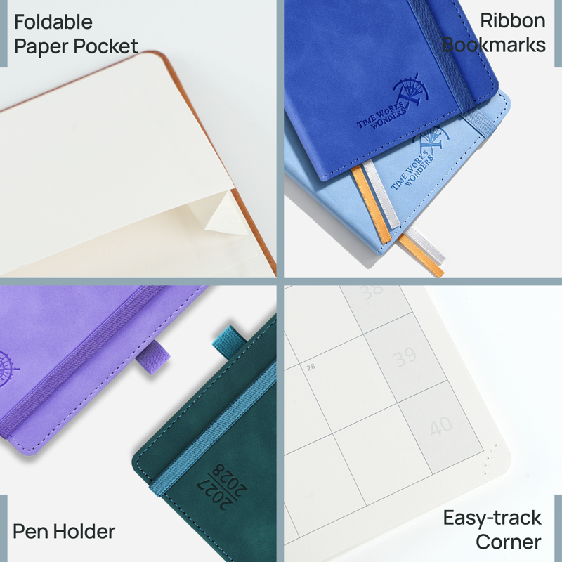 Monthly Planner 2027-2028 Pocket Calendar Book - 2-Year Slim Leather Organizer