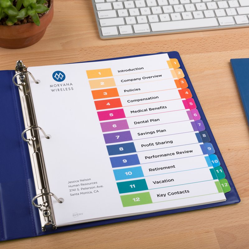 Multi-Color Tab Dividers for Organizing Projects - 12-Tab Set, Customizable