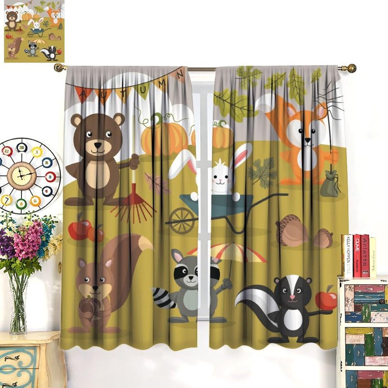 Kids Jungle Animal Curtains - Insulated Window Drapes for Childrens Bedroom