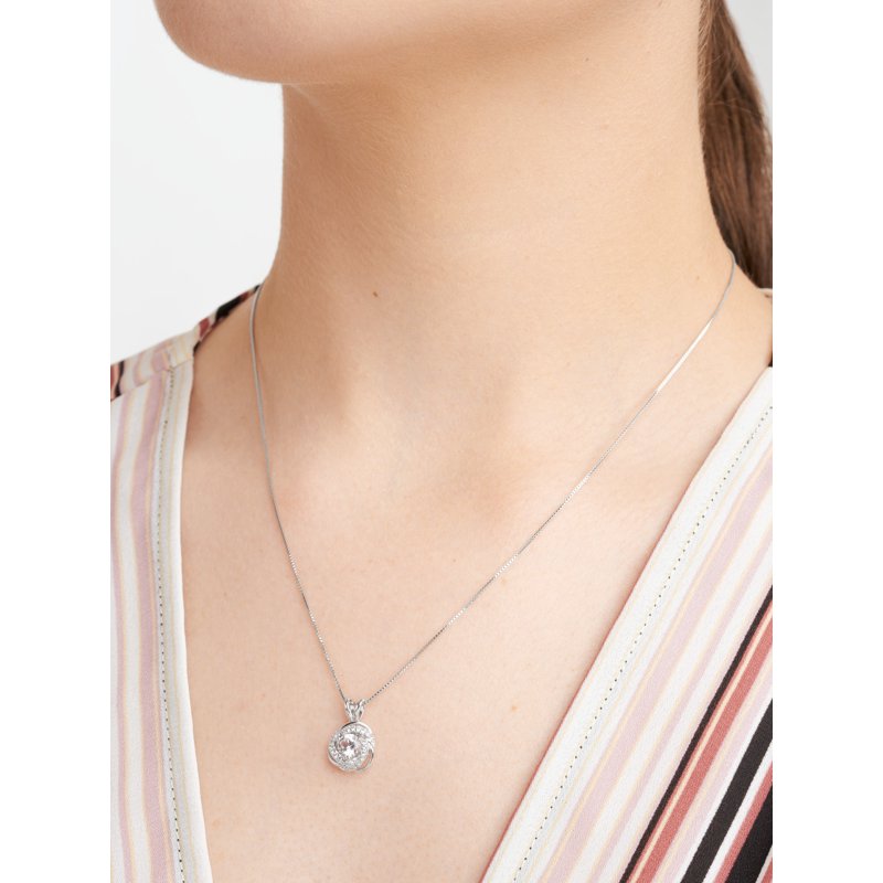 Sterling Silver White Sapphire Birthstone Love Knot Pendant Necklace for Women