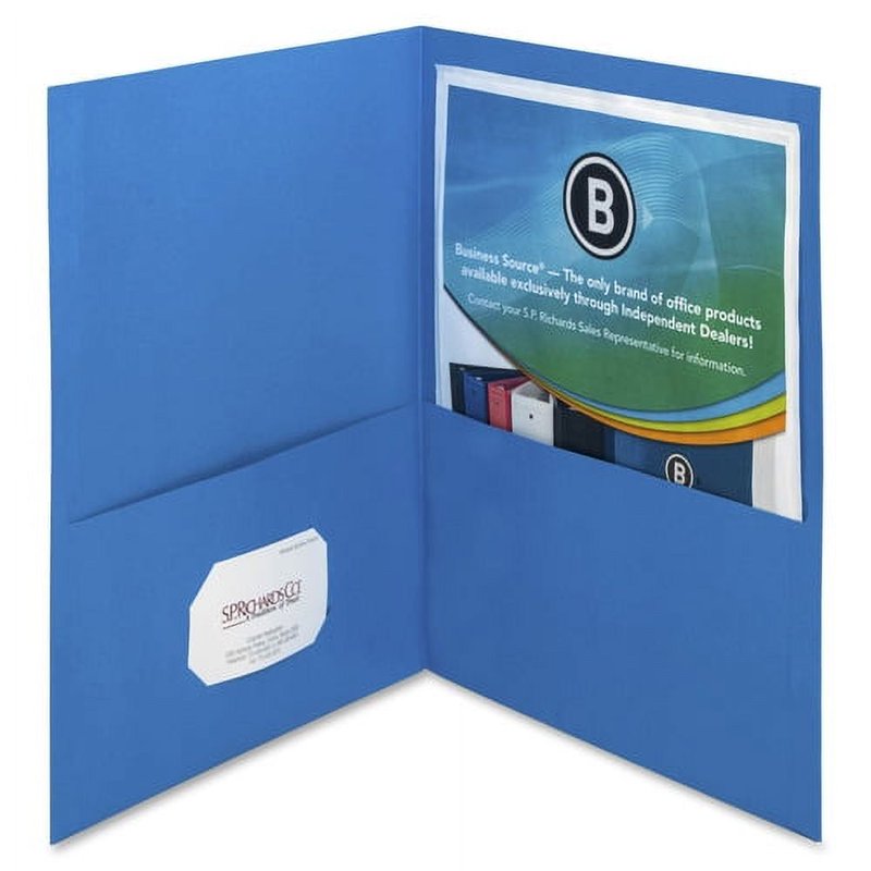 Blue Two-Pocket Folder with Business Card Holder, 25 Pack - Letter Size