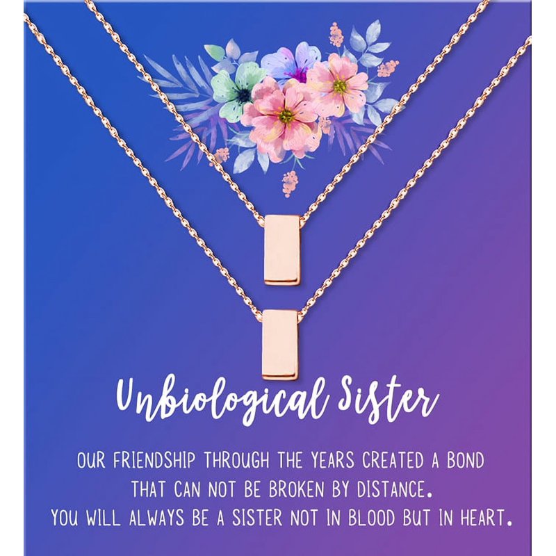Unbiological Sister Gift Necklace - Soul Sister Card Jewelry - Dainty Stainless Steel Friendship Pendant