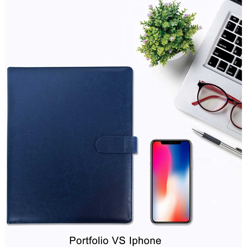 Business Magnetic Closure Padfolio Portfolio File Folder - A4 Size, PU Leather, Blue