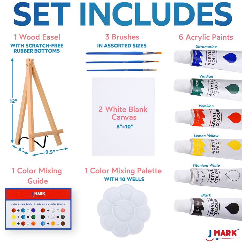 14-Piece Canvas Painting Kit with Easel, Acrylic Paints & Brushes