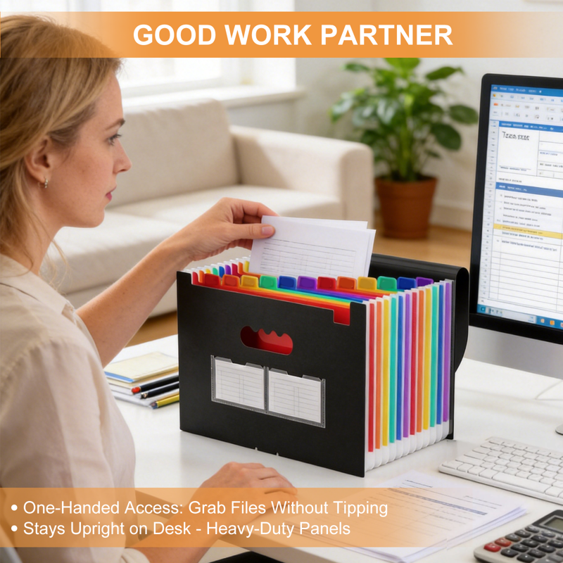 13-Pocket Accordion File Organizer with Labels - Sturdy Document Storage for Office, Home & School