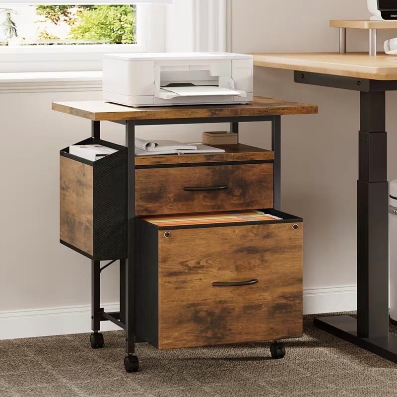 24 Inch Mobile File Cabinet with 2 Drawers & Printer Stand - Office Organizer