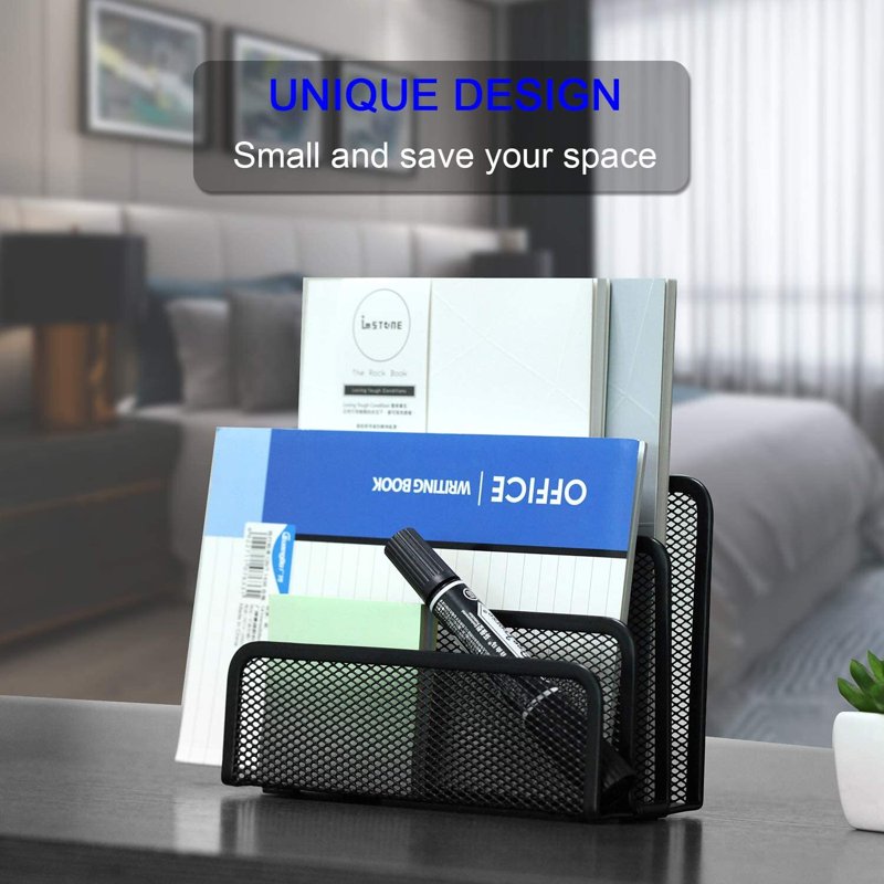 Desk Mail Organizer with 3 Metal Mesh Compartments - Office & Home File Holder