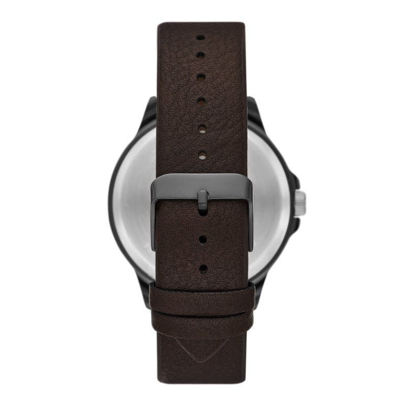 Men's Quartz Watch with Gunmetal Case & Brown Vegan Leather Strap