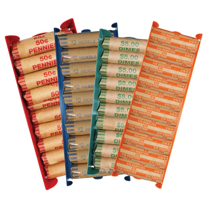 Stackable Coin Trays for Currency Storage - Assorted Denominations, 4 Pack
