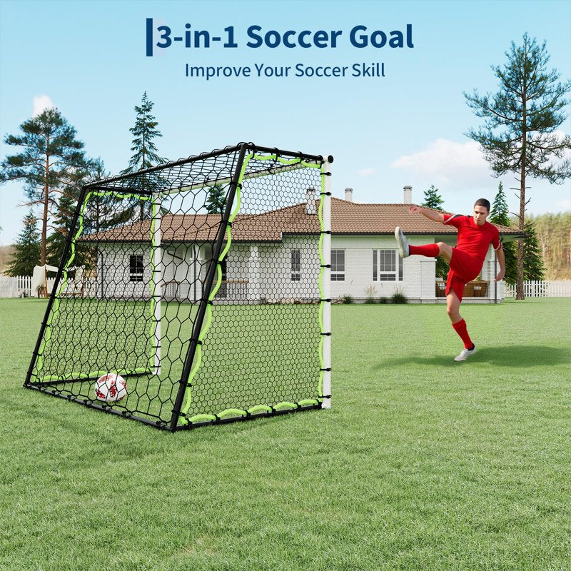 GOGRANT 3-in-1 Soccer Rebounder Net 7x5ft - White & Black, Ultra-Responsive, Steel Frame