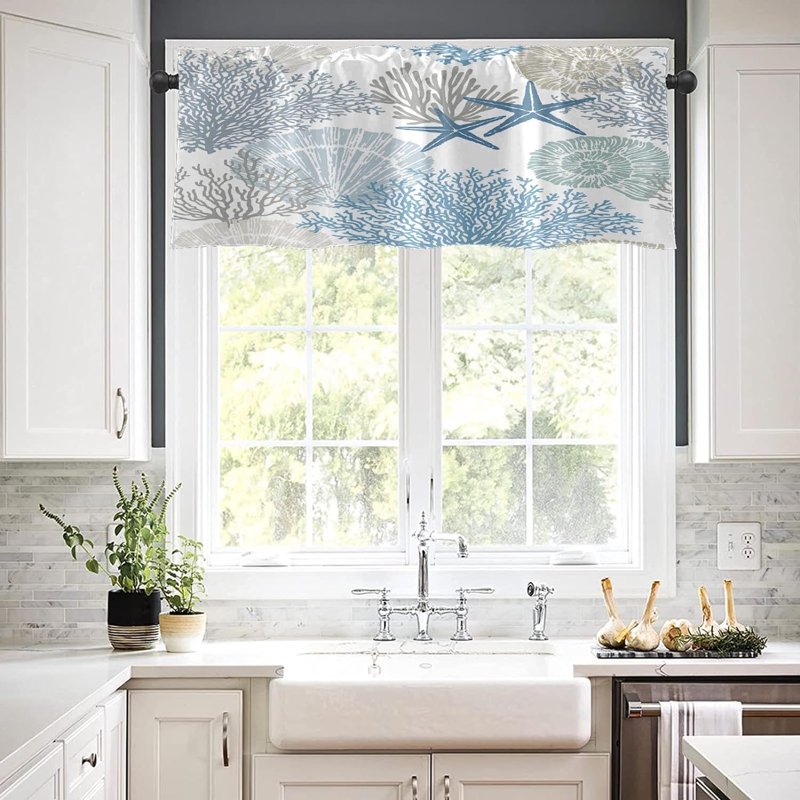 Nautical Coastal Window Valances Set of 2 - Blackout Curtain Treatments for Living Room & Kitchen