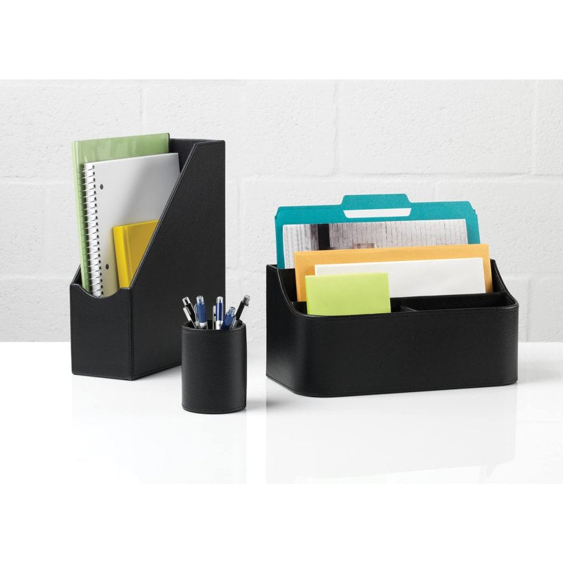 Faux Leather Paper Tray for Desk Organization, Black