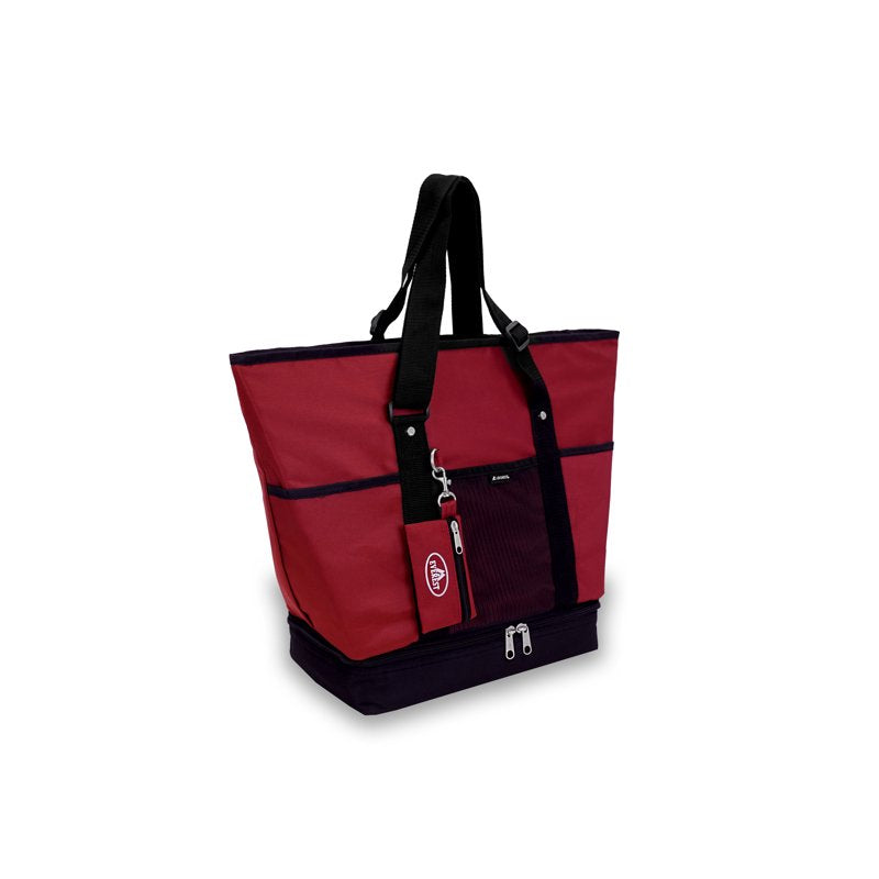 Unisex Deluxe Shopping Tote Bag with Water Bottle Holder and Bottom Compartment