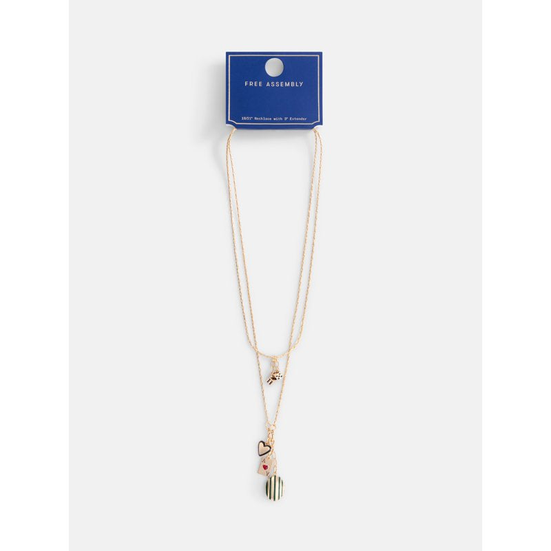 Gold-Tone Layered Charm Necklace with Lockets & Heart Pendants for Women