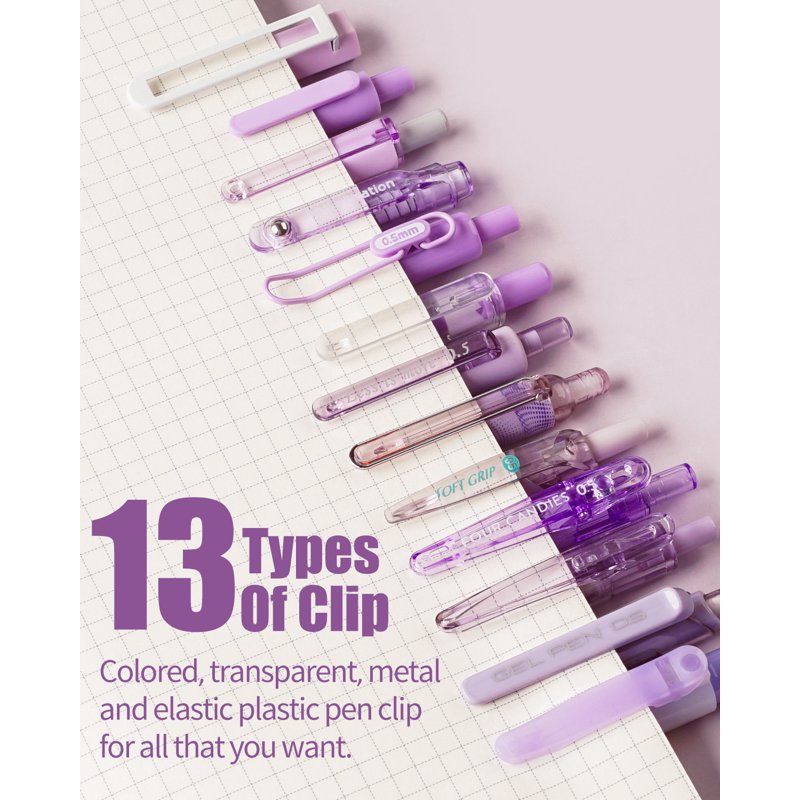 Purple Gel Pen Set 14 Pack Retractable 0.5mm Fine Point with Highlighters