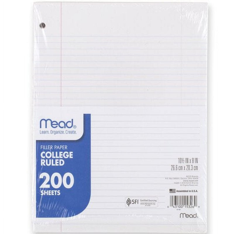 College Ruled Filler Paper 10.5 x 8 Inches, 3 Pack, 200 Sheets - Office Supplies