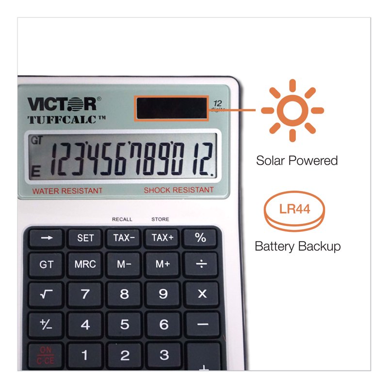 Victor Tuffcalc 12-Digit Water-Resistant Desktop Calculator with Large LCD