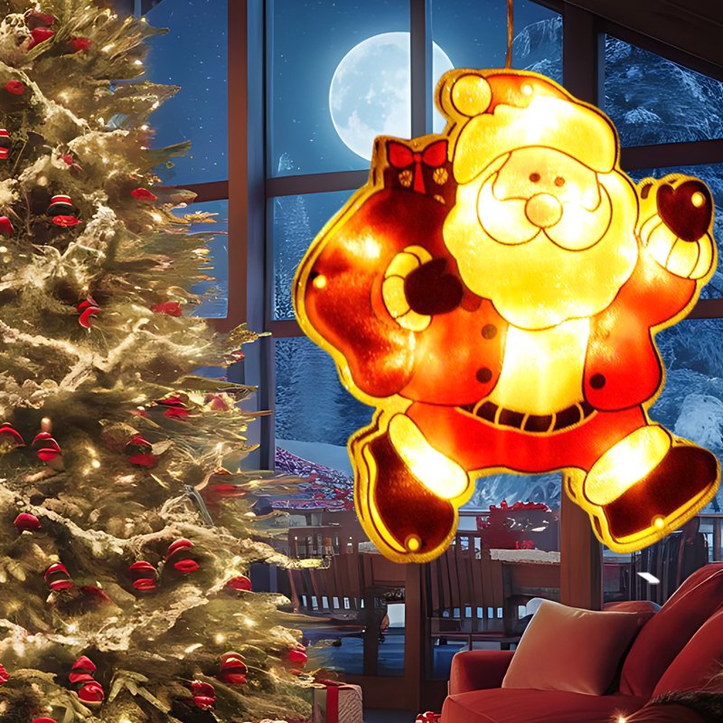 Battery Operated Christmas Window Hanging Lights with Suction Cups - Indoor Holiday Decor