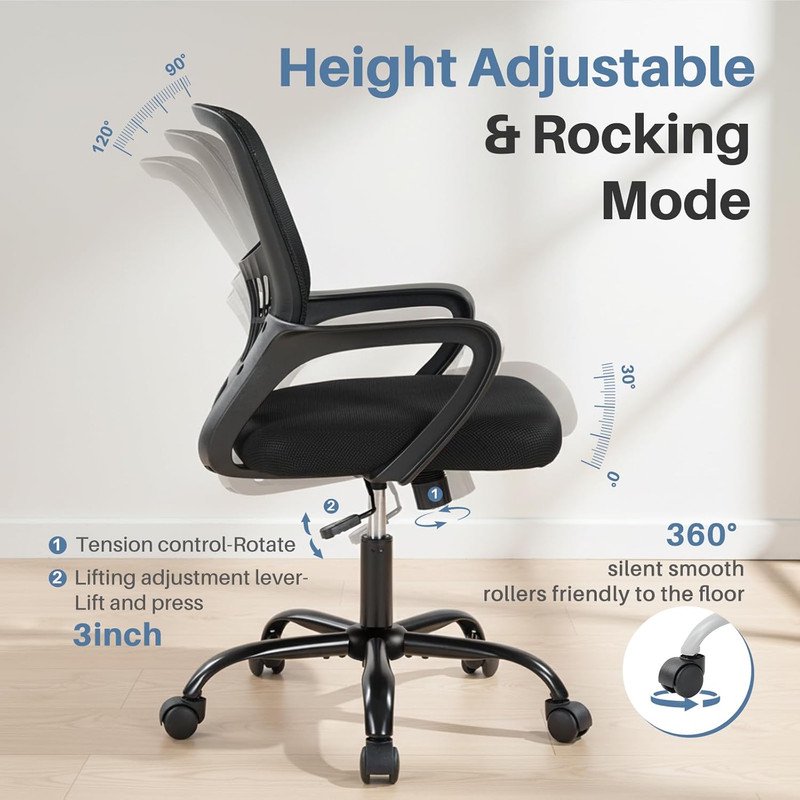 Ergonomic Mesh Office Chair with Lumbar Support, Adjustable Height, Breathable Back
