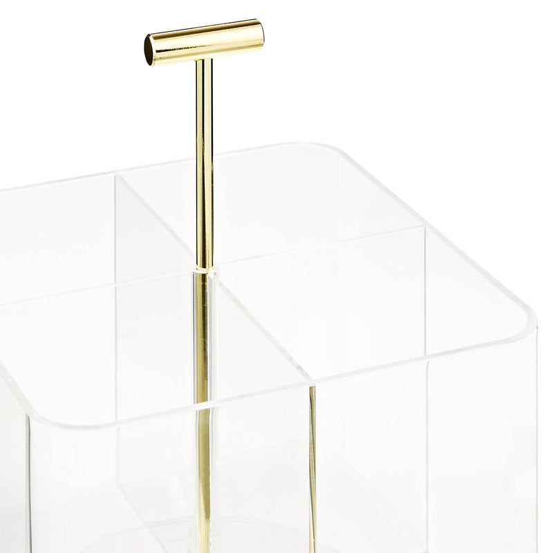 Acrylic Rotating Desk Organizer with 4 Compartments - Clear, 6.57x6.57x7.28 in