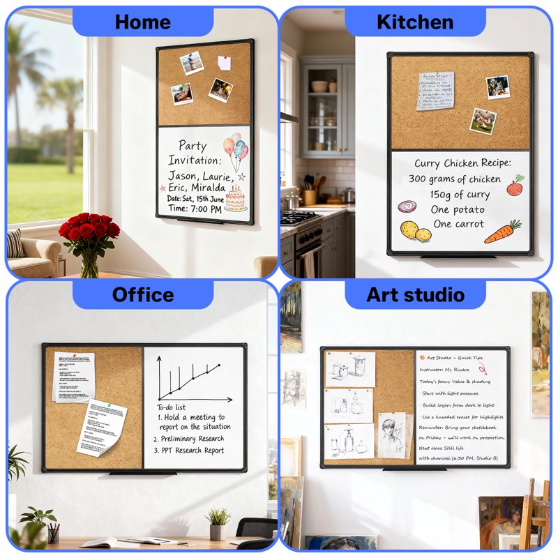 Magnetic Whiteboard and Cork Board Combo - 35x23 Wall Bulletin & Dry Erase Board