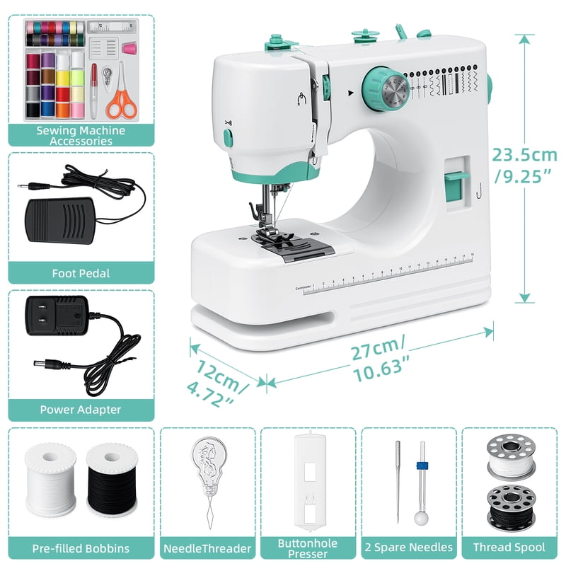 Portable Sewing Machine Kit with 57 Pieces, 12 Stitch Patterns for Beginners