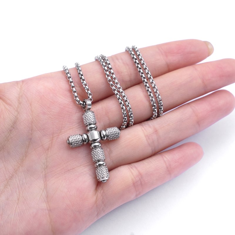 Men's Stainless Steel Barrel Cross Pendant Necklace - Spiritual Jewelry
