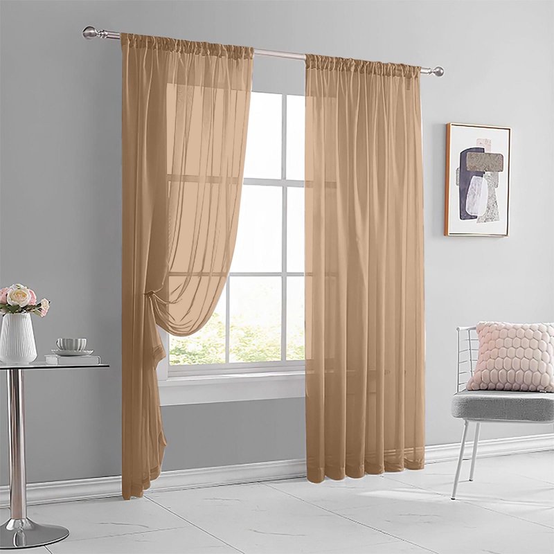 Semi-Sheer Polyester Window Curtain with Rod Pocket for Living Room & Bedroom - Light Filtering