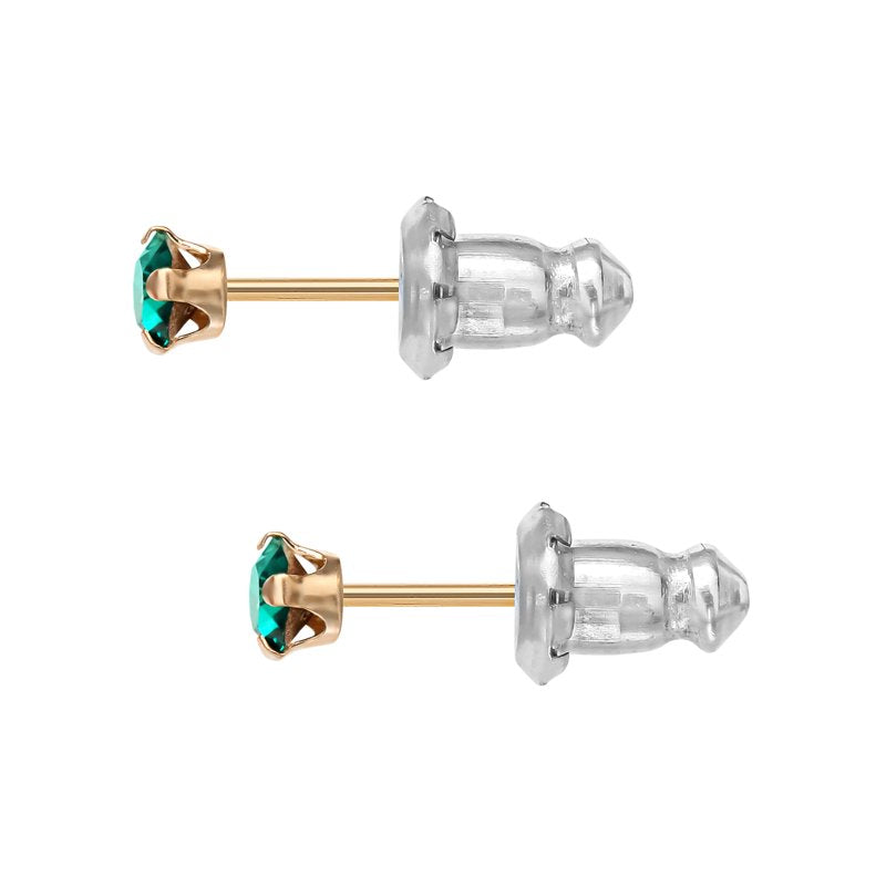 Girl’s 14K Yellow Gold May Birthstone Crystal Stud Earrings - Versatile Gift