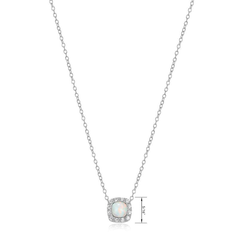 Sterling Silver Opal and CZ Necklace for Women - Adjustable 18 Inch Chain