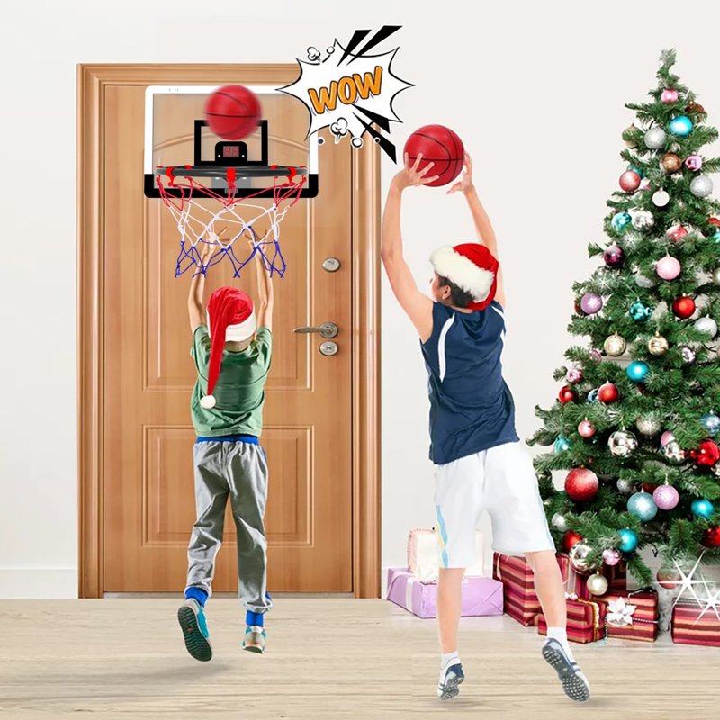 Indoor Kids Basketball Hoop with Electronic Scoreboard - Wall-Mounted Mini Toy Set