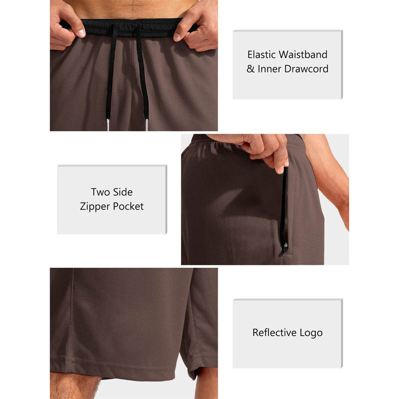 Men's Lightweight Basketball Shorts with Zipper Pockets - Quick Dry Gym Athletic Wear