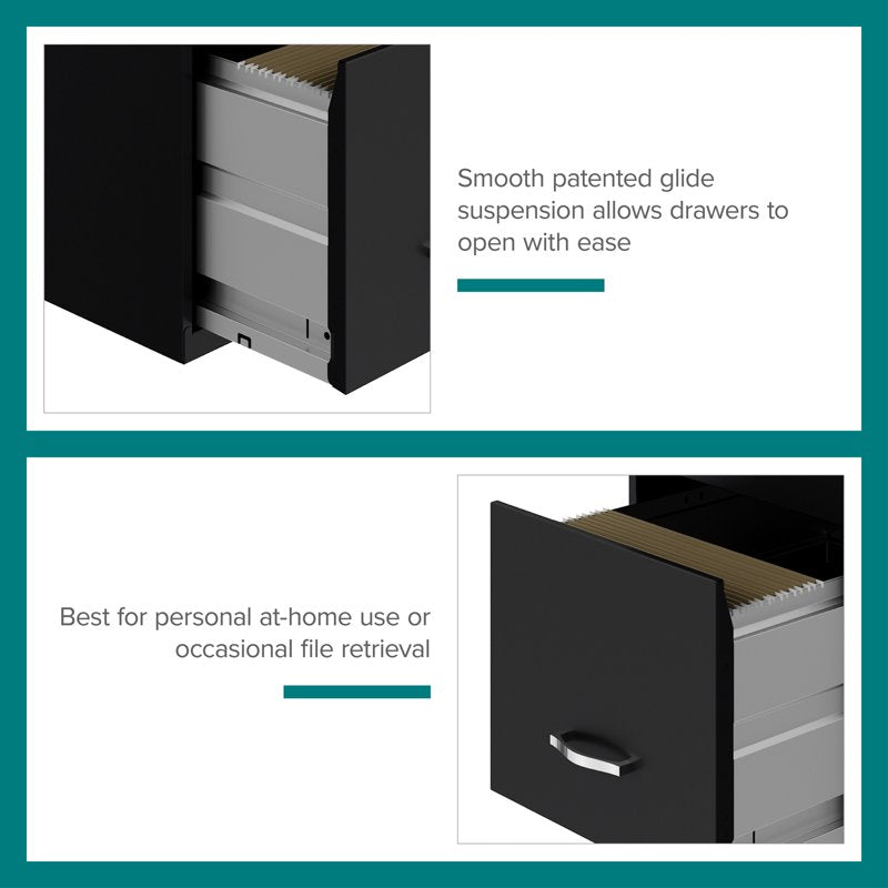 3-Drawer Vertical File Cabinet with Lock - Steel Office Storage, Black