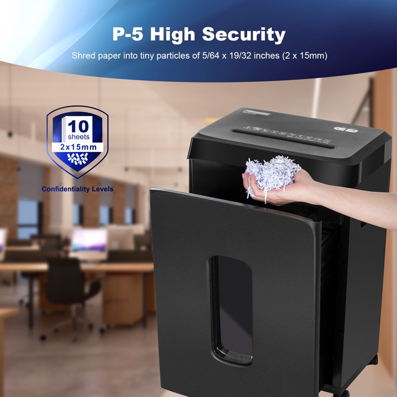 Paper Shredder 10 Sheets P-5 Micro Cut with 7.9 Gallon Bin, Portable Office & Home Use